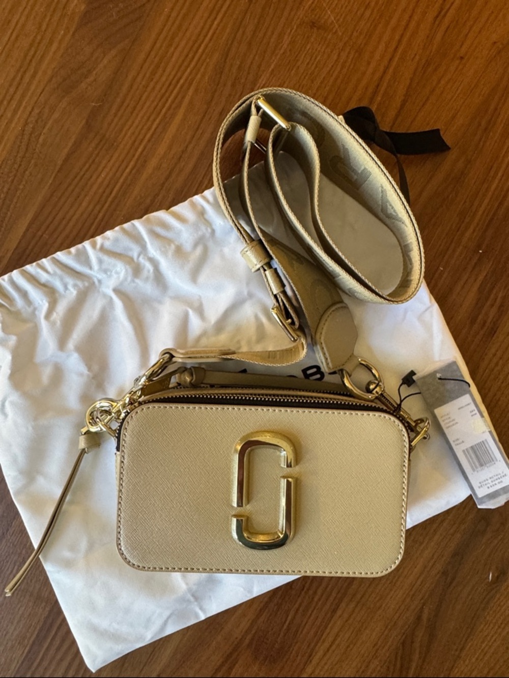 Marc Jacobs Snapshot Beige Crossbody Camera Bag with Gold Hardware